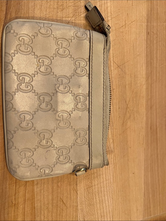 Gucci Handbags - Gucci Cream Monogram Zip Wristlet
